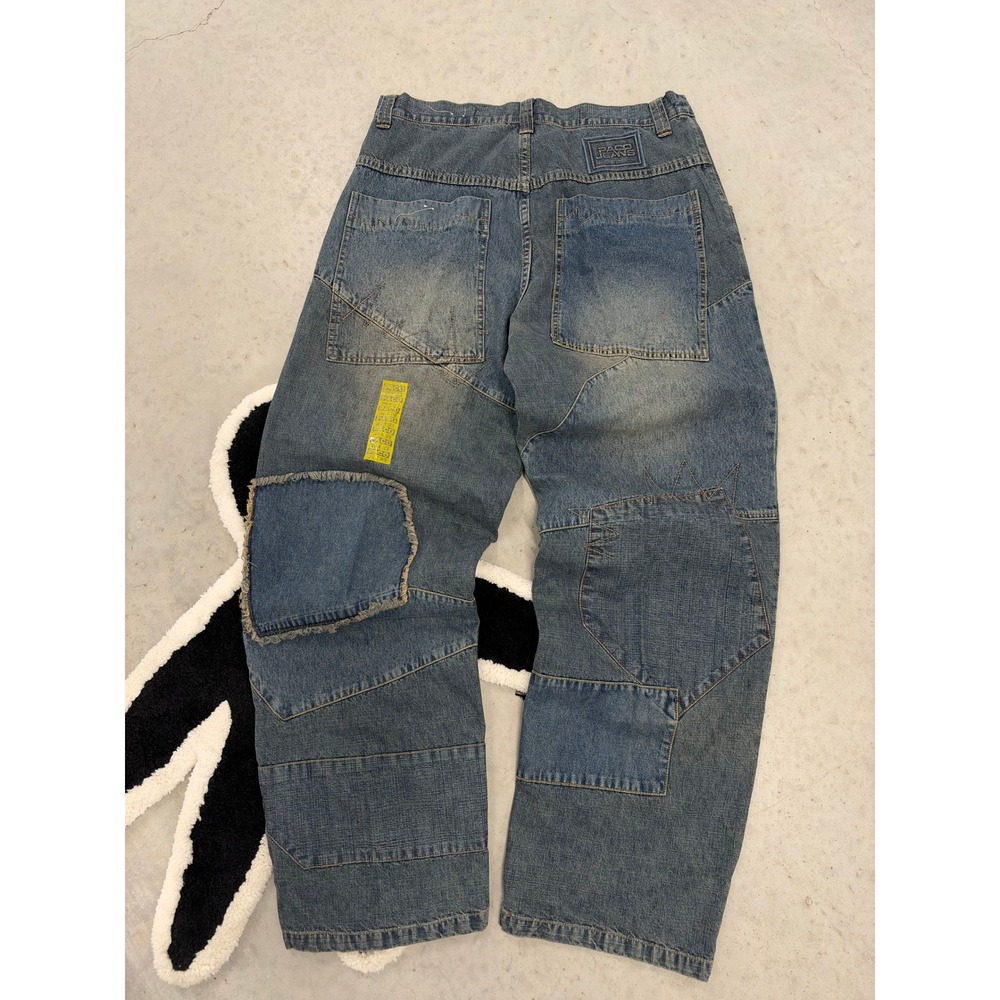 Paco Jeans Company Mens Patchwork Wide Leg Denim Jeans Blue 34x33 NWT